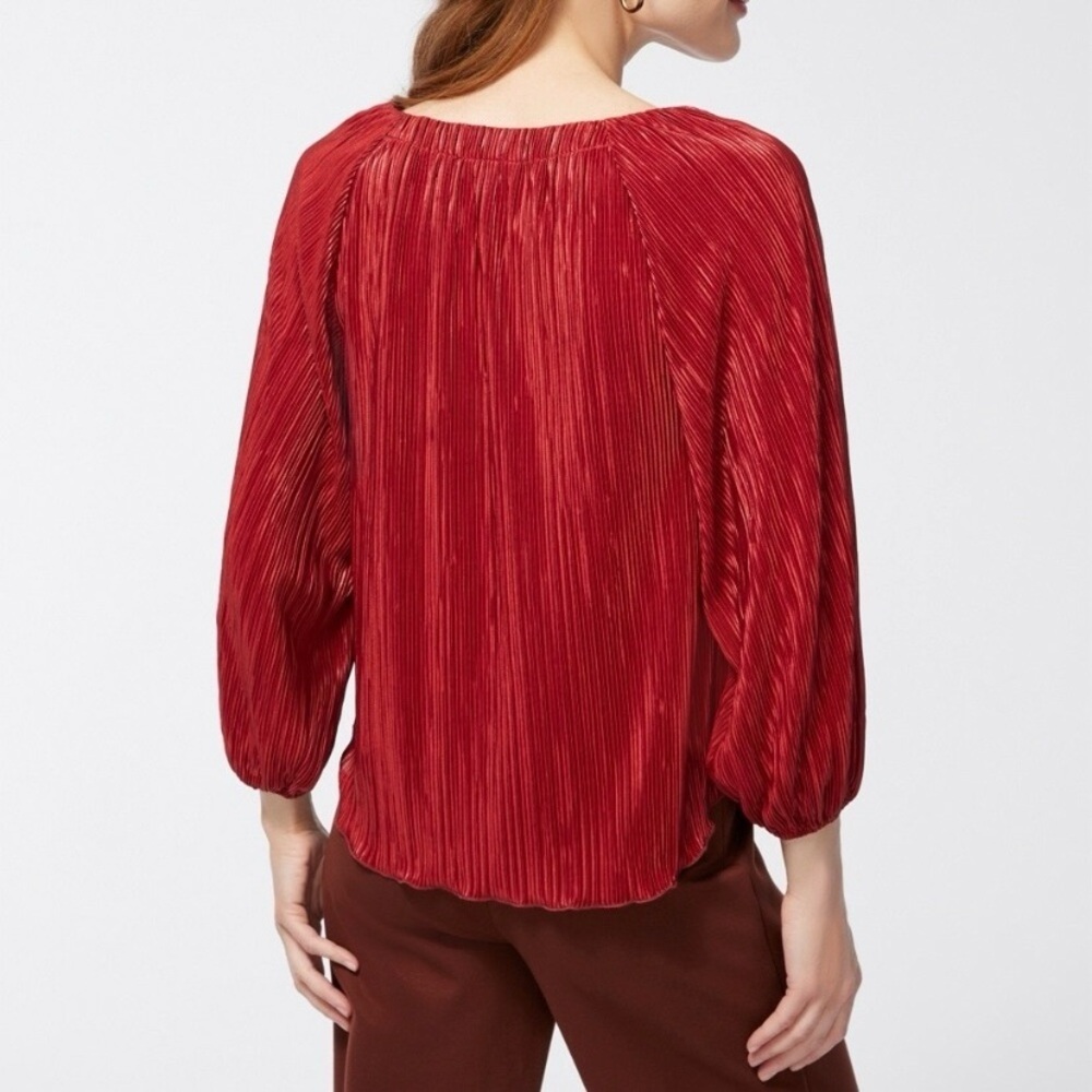 CHICO’S Crinkle Pleated Top Metallic Russet Size L (2) - Picture 3 of 9